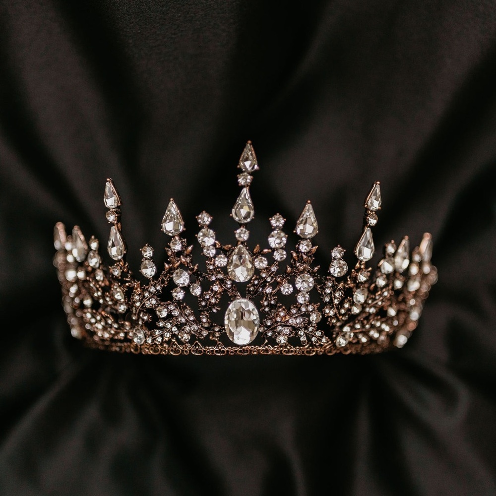 Helena Crystal Leaf Tiara Crown Headpiece | Antique Rose Gold | Bridal Prom